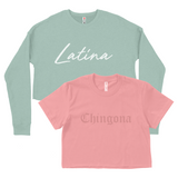 CROP TOP BUNDLE DEAL! 'Chingona' Shirt (Mauve) + 'Latina' Script Crewneck Sweatshirt (Sea Mist) SIZE SMALL