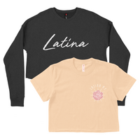 CROP TOP BUNDLE DEAL! 'Latina AF' Rose Shirt (Creamy Peach) + 'Latina' Script Crewneck Sweatshirt (Black) SIZE MEDIUM