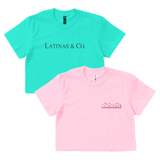 CROP TOP BUNDLE DEAL! 'Bebesita' Pink Sparkle Print Minimalist Version Shirt (Light Pink) + 'Latinas & Co.' Shirt (Teal) SIZE X-SMALL