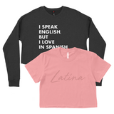 CROP TOP BUNDLE DEAL! 'Latina' Script Shirt (Mauve) + 'I Love In Spanish' Crewneck Sweatshirt (Black) SIZE LARGE