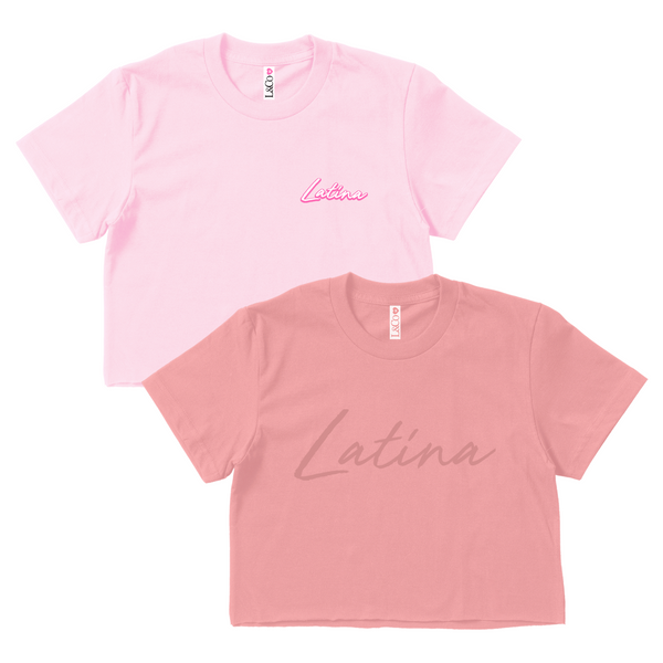 CROP TOP BUNDLE DEAL! 'Latina' Script Shirt (Mauve) + 'Latina' Script Minimalist Shirt (Light Pink) SIZE X-SMALL