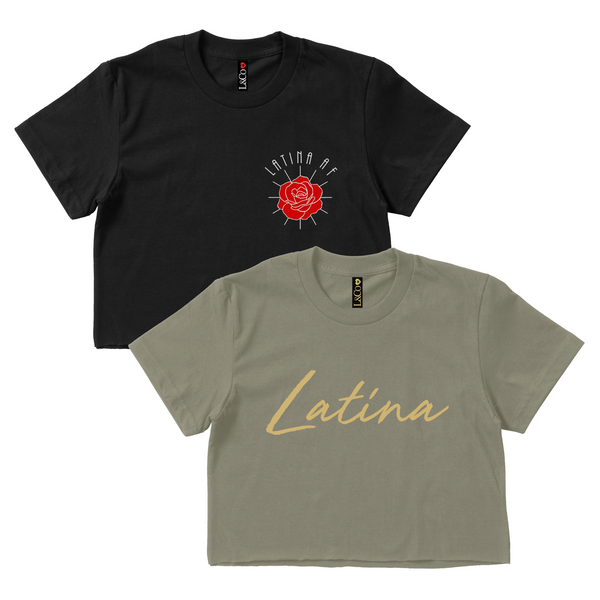 CROP TOP BUNDLE DEAL! 'Latina' Script Shirt (Military Green) + 'Latina AF' Rose Shirt (Black) SIZE SMALL