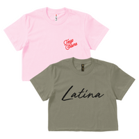 CROP TOP BUNDLE DEAL! 'Latina' Script Shirt (Military Green) + 'Tengo Chisme' Shirt (Light Pink) SIZE MEDIUM