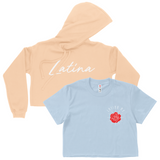 CROP TOP BUNDLE DEAL! 'Latina AF' Rose Shirt (Sky Blue) + 'Latina' Script Hoodie (Creamy Peach) SIZE SMALL