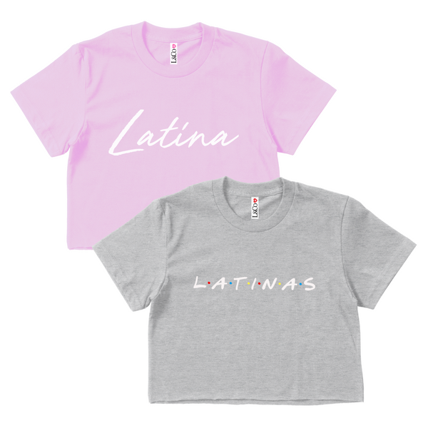 CROP TOP BUNDLE DEAL! 'LATINAS' Friends Shirt (Heather Grey) + 'Latina' Script Shirt (Lilac) SIZE XL