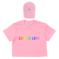 CROP TOP BUNDLE DEAL! 'Rainbow Heart' Dad Cap + 'Love Is Love' Shirt (Pink) SIZE MEDIUM