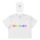 CROP TOP BUNDLE DEAL! 'Rainbow Heart' Dad Cap + 'Love Is Love' Shirt (White) SIZE MEDIUM