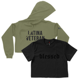 CROP TOP BUNDLE DEAL! 'blessed' Shirt (Black) + 'Latina Veteran' Hoodie (Military Green) SIZE LARGE