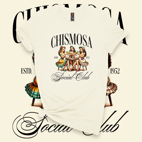 'Chismosa Social Club' T-Shirt - Ivory/Black - Premium Ring-Spun Cotton