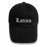 'Latina' Old English Font Dad Cap - Black/White - Premium Chino Twill