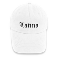 'Latina' Old English Font Dad Cap - White/Black - Premium Chino Twill