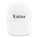 'Latina' Old English Font Dad Cap - White/Black - Premium Chino Twill