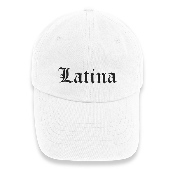 'Latina' Old English Font Dad Cap - White/Black - Premium Chino Twill