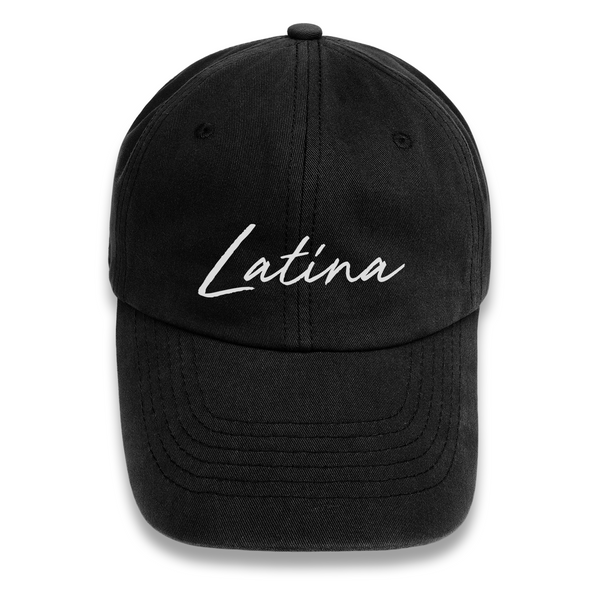 'Latina' Script Dad Cap - Black/White - Premium Chino Twill