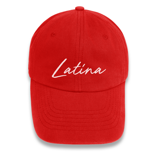 'Latina' Script Dad Cap - Red/White - Premium Chino Twill