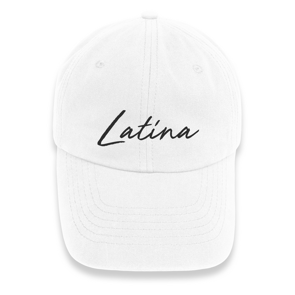 'Latina' Script Dad Cap - White/Black - Premium Chino Twill